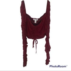 Privy Adjustable Crop Top With Mesh And Ruched Long Sleeves- Women’s Size Medium